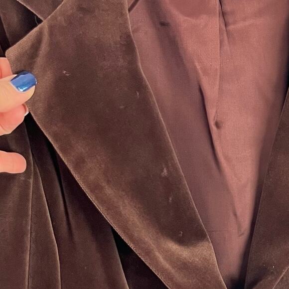 Vintage 80s Tailored Blazer Short Waist Brown Velvet One Button Preppy Academia - Picture 7 of 7